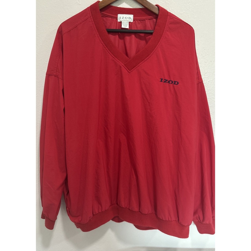 Izod Red‎ top Pull Over V-neck rain jacket Golf Hike Windbreaker